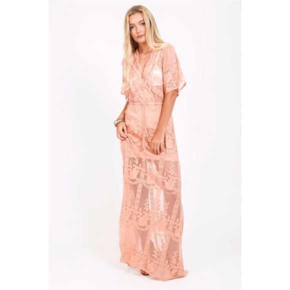 New Peach Lace Maxi Dress, Small - Picture 3 of 4